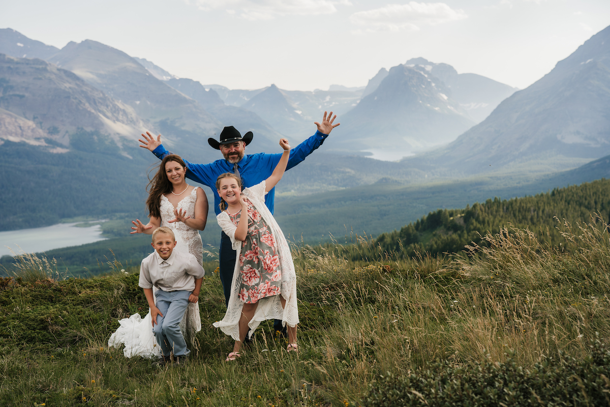 Family Wedding Portrait overlooking Two Medicine Lake in Glacier National Park