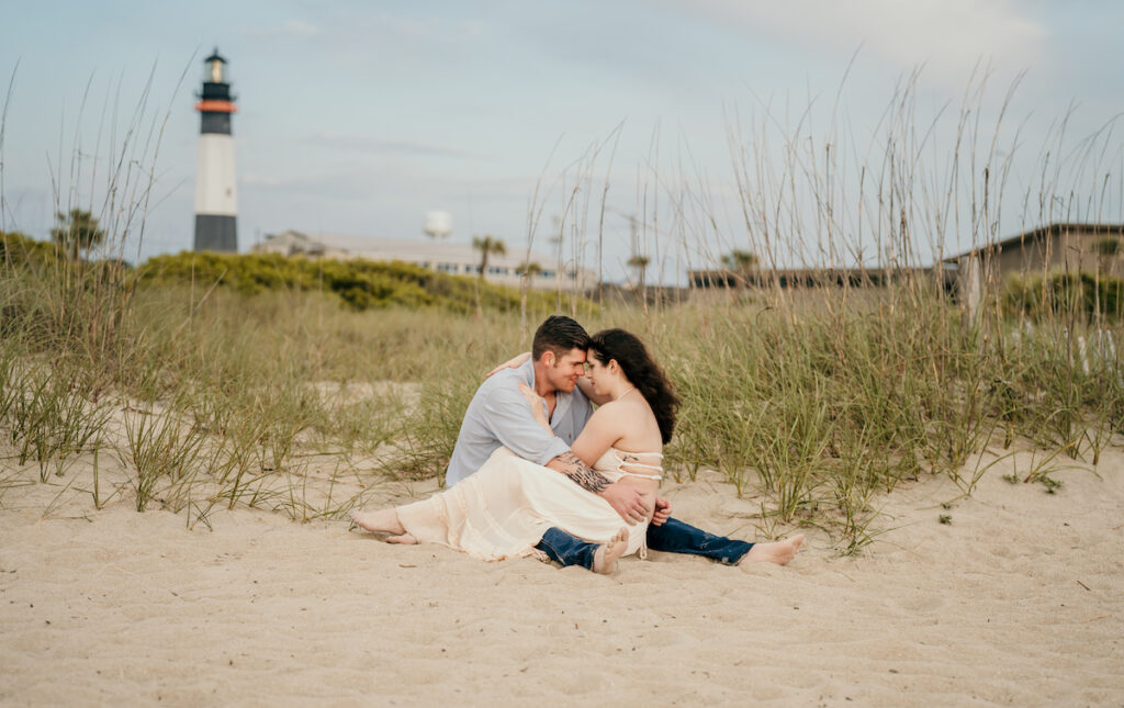 Sunrise Engagement Portraits at Tybee Island Lighthouse in Savannah GA