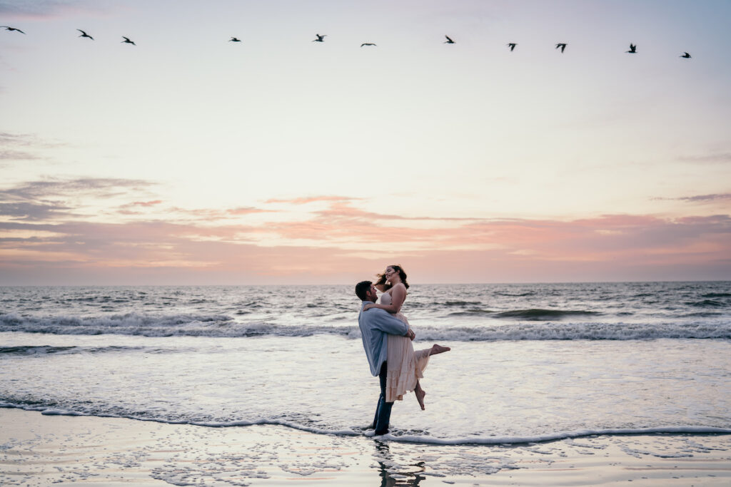 Sunrise Engagement Portraits at Tybee Island Lighthouse in Savannah GA