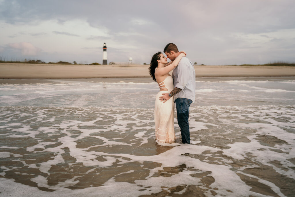 Sunrise Engagement Portraits at Tybee Island Lighthouse in Savannah GA
